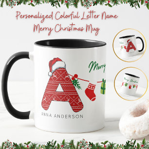 Personalised Colourful Letter Name Merry Christmas Mug