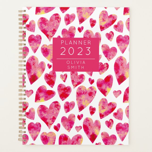 Personalised Colourful Love Heart Pattern Planner (Front)