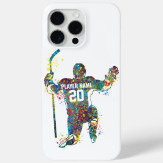 Personalised colourful Man/Boy hockey player iPhone 15 Pro Max Case