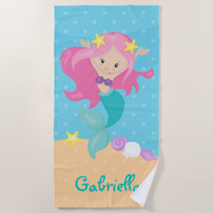 Personalised Colourful Mermaid Beach Towel