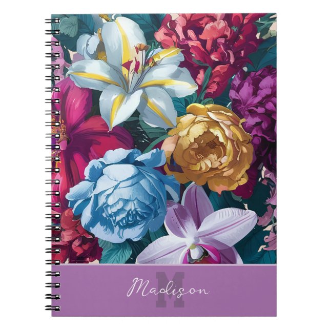 Personalised Colourful modern floral monogram Notebook (Front)