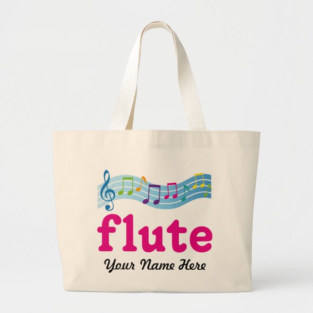 Personalised Colourful Music Staff Flute Gift Large Tote Bag (Front)