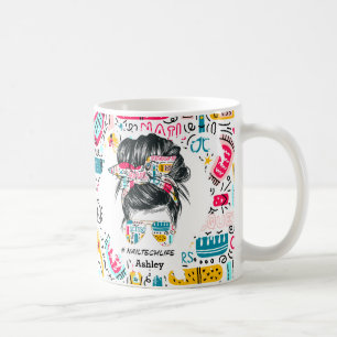 Personalised Colourful Nail Tech Life Doodles Coffee Mug
