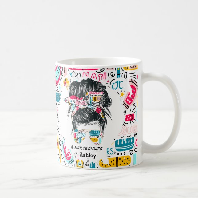 Personalised Colourful Nail Tech Life Doodles Coffee Mug (Right)