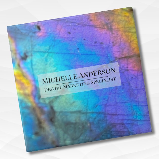 Personalised Colourful Name Ceramic Tile (Trendy Labradorite Crystal Stone Family Name ceramic tile)