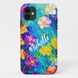 Personalised Colourful Oil Painting Flowers iPhone 11 Case