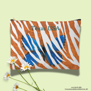 Personalised colourful orange leather White patter Accessory Pouch