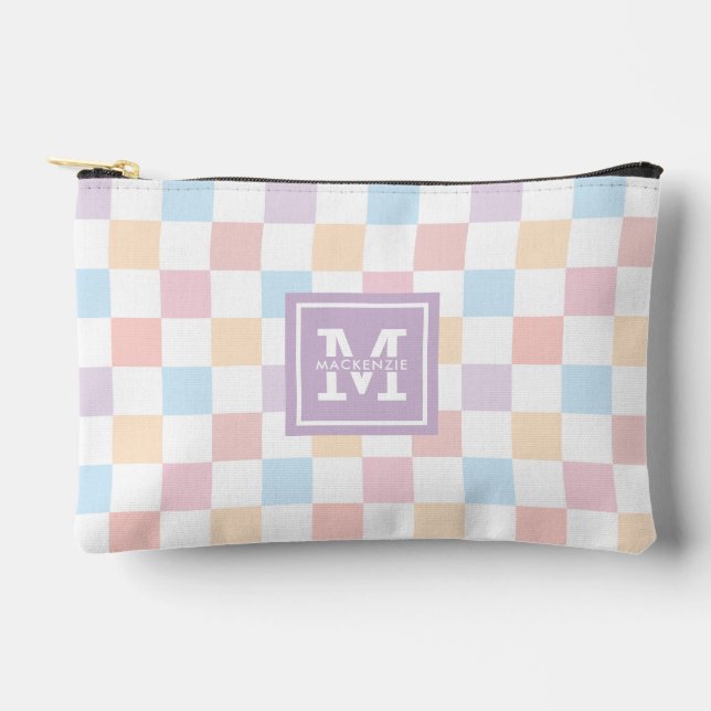 Personalised Colourful Pastel Chequered Pattern Accessory Pouch (Front)