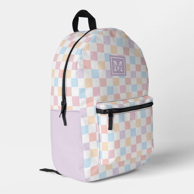 Personalised Colourful Pastel Chequered Pattern Printed Backpack (Back Corner Left)