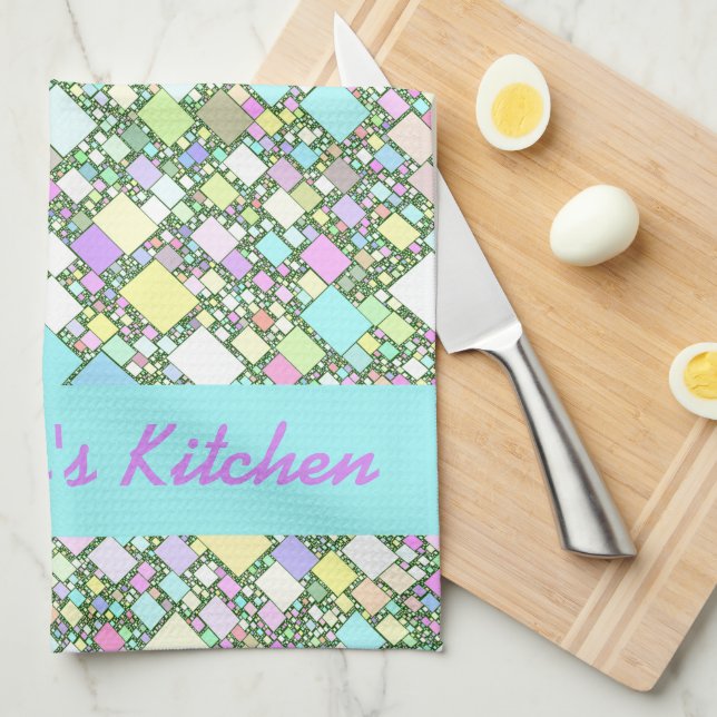 Personalised Colourful Pastel Mini Boxes Abstract Tea Towel (Quarter Fold)