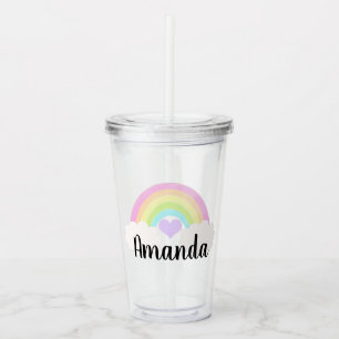 Personalised Colourful Pastel Watercolor Rainbow Acrylic Tumbler