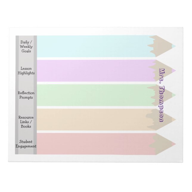 Personalised Colourful Pencils Teacher's Notepad (Front)