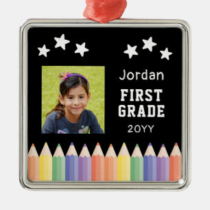 Personalised Colourful Photo First Grade Keepsake Metal Ornament
