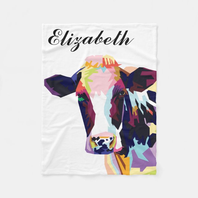 Personalised Colourful Pop Art Cow Fleece Blanket (Front)