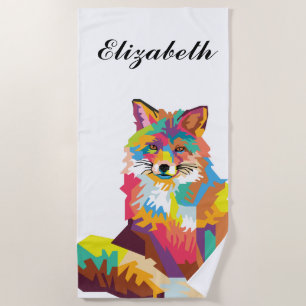 Personalised Colourful Pop Art Fox Beach Towel