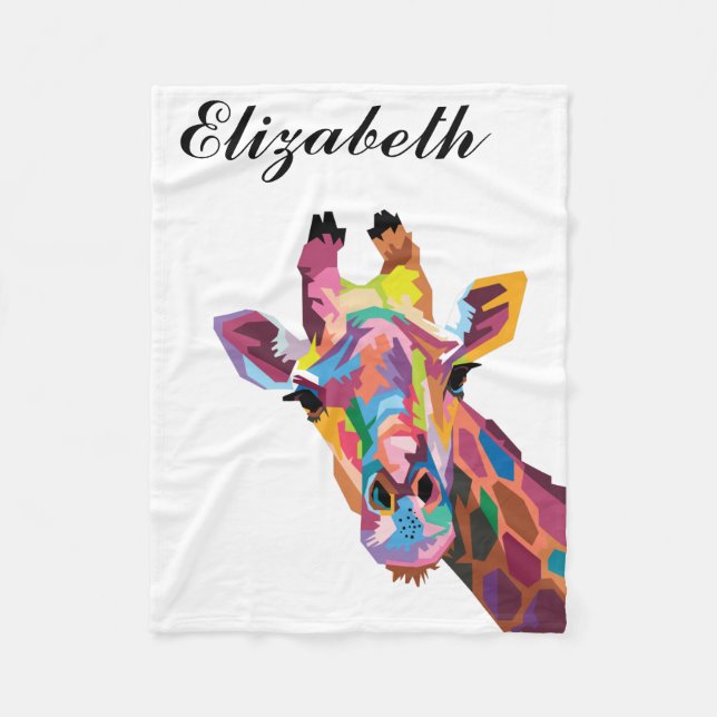 Personalised Colourful Pop Art Giraffe Fleece Blanket (Front)