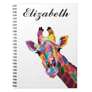 Personalised Colourful Pop Art Giraffe Notebook