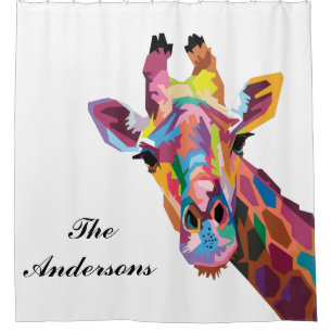 Personalised Colourful Pop Art Giraffe Shower Curtain
