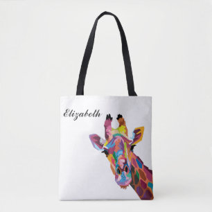 Personalised Colourful Pop Art Giraffe Tote Bag