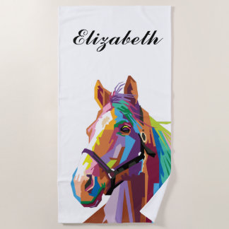 Personalised Colourful Pop Art Horse Beach Towel