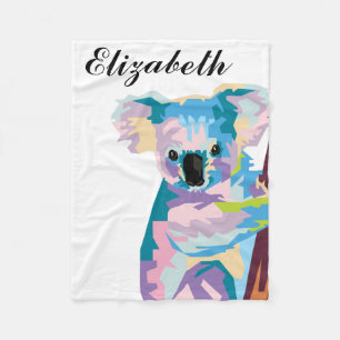 Personalised Colourful Pop Art Koala Fleece Blanket