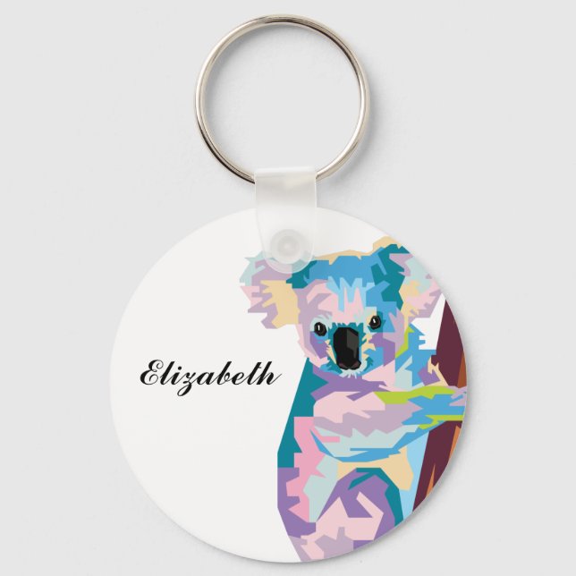Personalised Colourful Pop Art Koala Key Ring (Front)