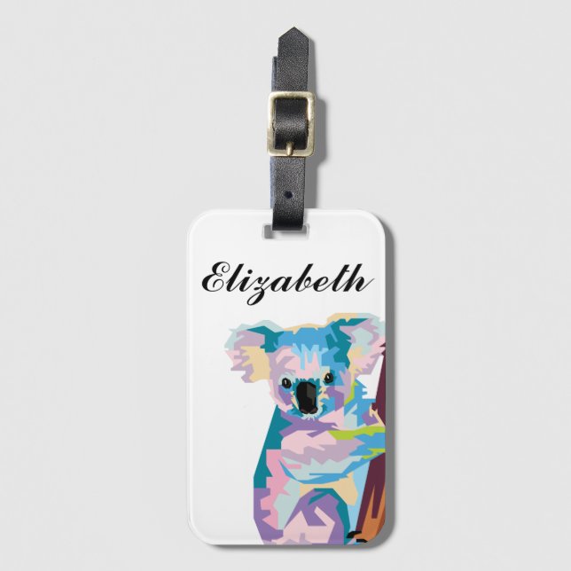 Personalised Colourful Pop Art Koala Luggage Tag (Front Vertical)