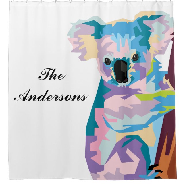 Personalised Colourful Pop Art Koala Shower Curtain (Front)