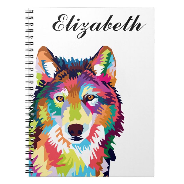 Personalised Colourful Pop Art Wolf Notebook (Front)