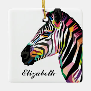 Personalised Colourful Pop Art Zebra Ceramic Tree Decoration