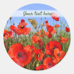Personalised Colourful Poppy Field Classic Round Sticker