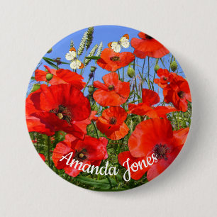 Personalised Colourful Poppy Field Name Badge