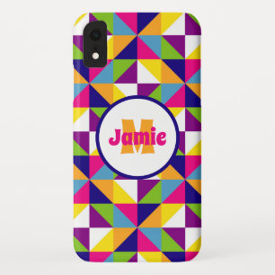 Personalised Colourful Quilted Look Triangles 2 iPhone XR Case