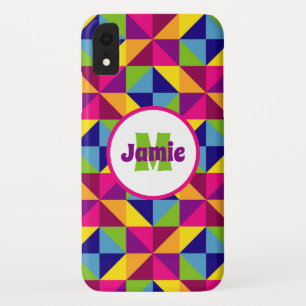 Personalised Colourful Quilted Look Triangles iPhone XR Case