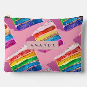 Personalised Colourful Rainbow Cake Slice Accessory Pouch