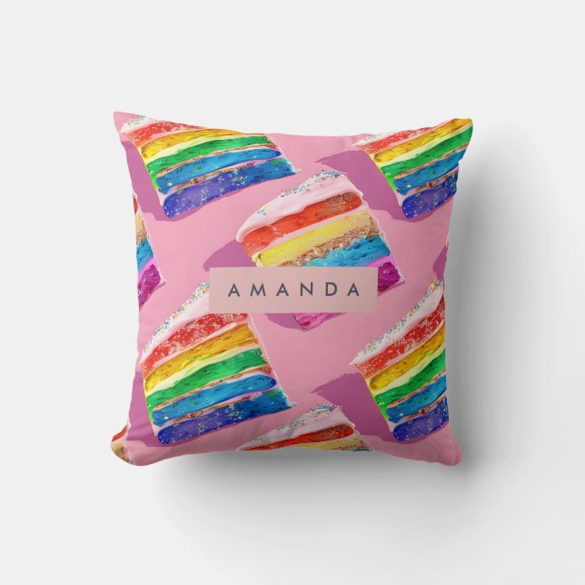 Personalised Colourful Rainbow Cake Slice Cushion (Front)