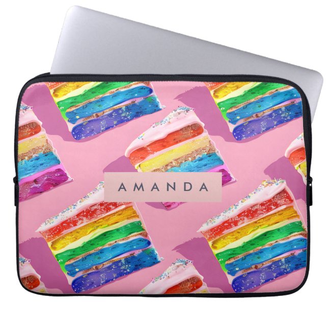 Personalised Colourful Rainbow Cake Slice Laptop Sleeve (Front)