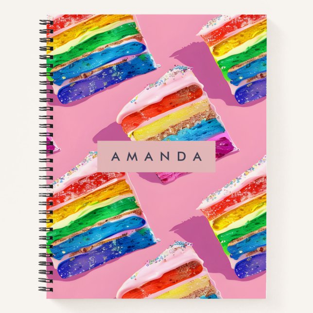 Personalised Colourful Rainbow Cake Slice Notebook (Front)