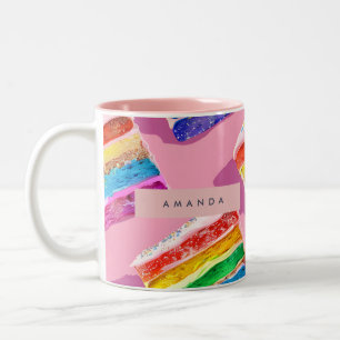 Personalised Colourful Rainbow Cake Slice Two-Tone Coffee Mug