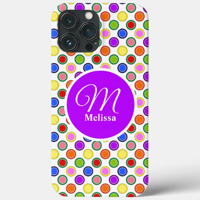 Personalised Colourful Rainbow Polka Dots Happy Case-Mate iPhone Case (Back)