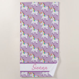 Personalised Colourful Rainbow Unicorn Beach Towel