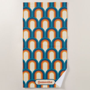 Personalised Colourful Retro Arch Rainbow Pattern Beach Towel