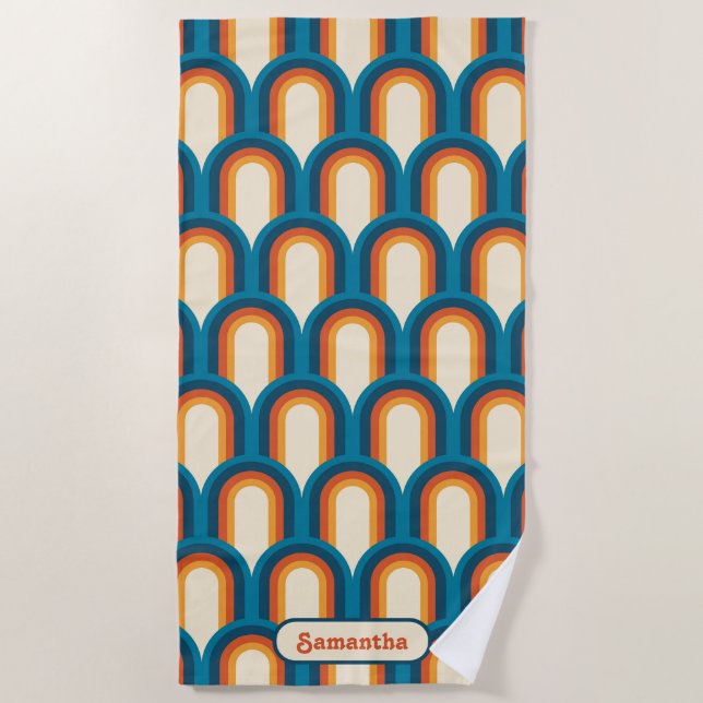 Personalised Colourful Retro Arch Rainbow Pattern Beach Towel (Front)