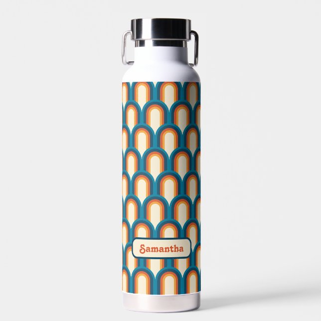 Personalised Colourful Retro Arch Rainbow Pattern  Water Bottle (Front)