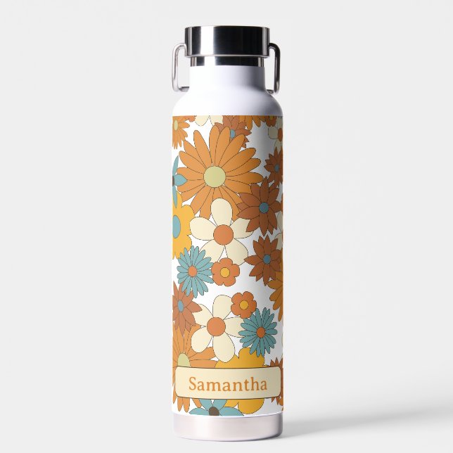Personalised Colourful Retro Flower Pattern  Water Bottle (Front)