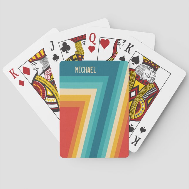 Personalised Colourful Retro Stripes - 70s, 80s  Playing Cards (Back)