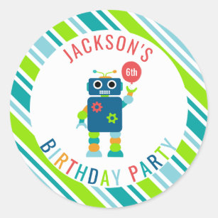 Personalised Colourful Robot Birthday Party Kids Classic Round Sticker