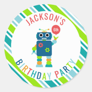 Personalised Colourful Robot Birthday Party Kids Classic Round Sticker