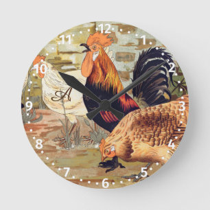 Personalised Colourful Rooster Farmhouse Square Round Clock