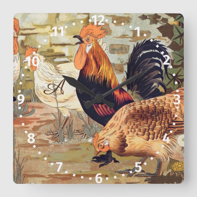  Personalised Colourful Rooster Farmhouse  Square  Wall Clock (Front)